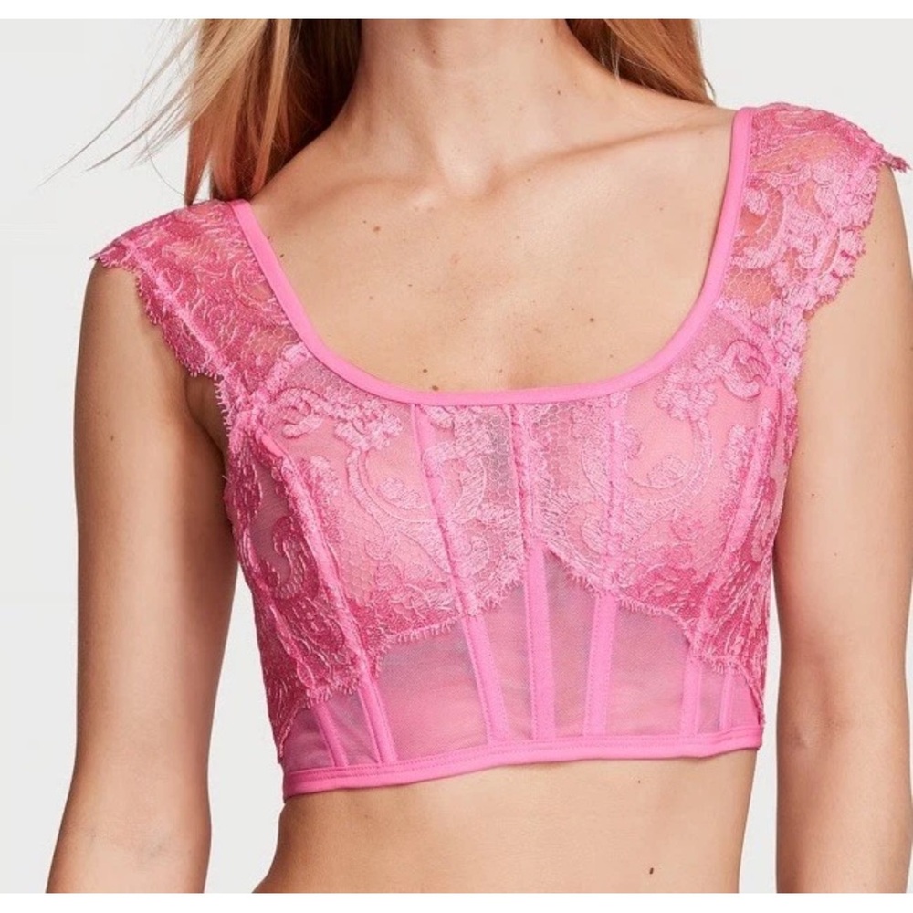 Victoria's Secret Dream Angels Xs Corset Bra W/Out Padding Pink Lace New Dainty